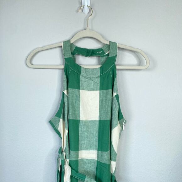 ANTHROPOLOGIE Maeve Greta Gingham Dress Size 8 Green Check Retro Linen Midi - Picture 5 of 8